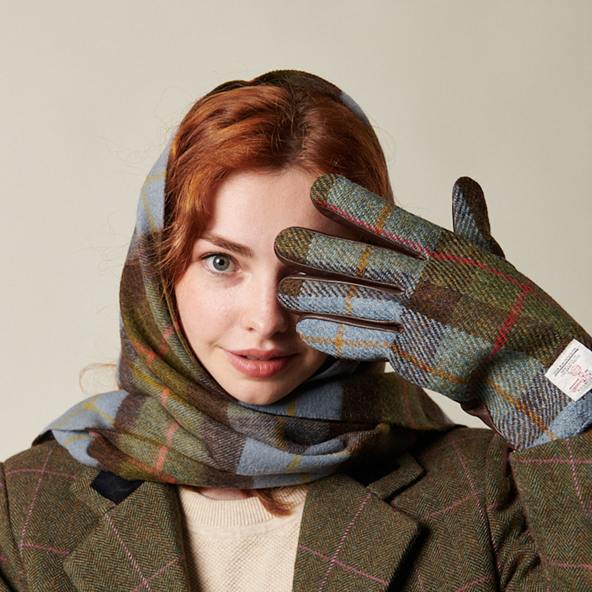 harris tweed damen handschuhe Ladies Harris Tweed Gloves Blue M